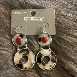 Chico's Tortoise and Red Dangle Earrings